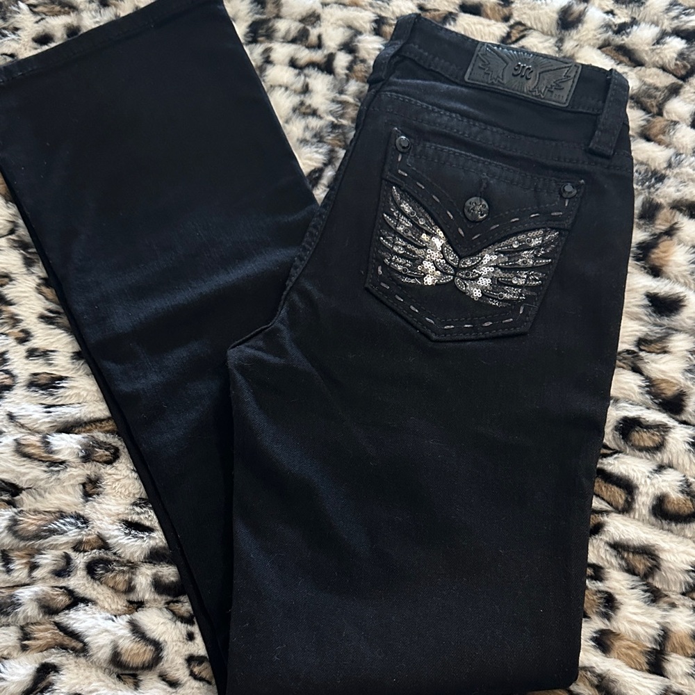 Miss Me Black Boot Leg Jeans with Silver Accents